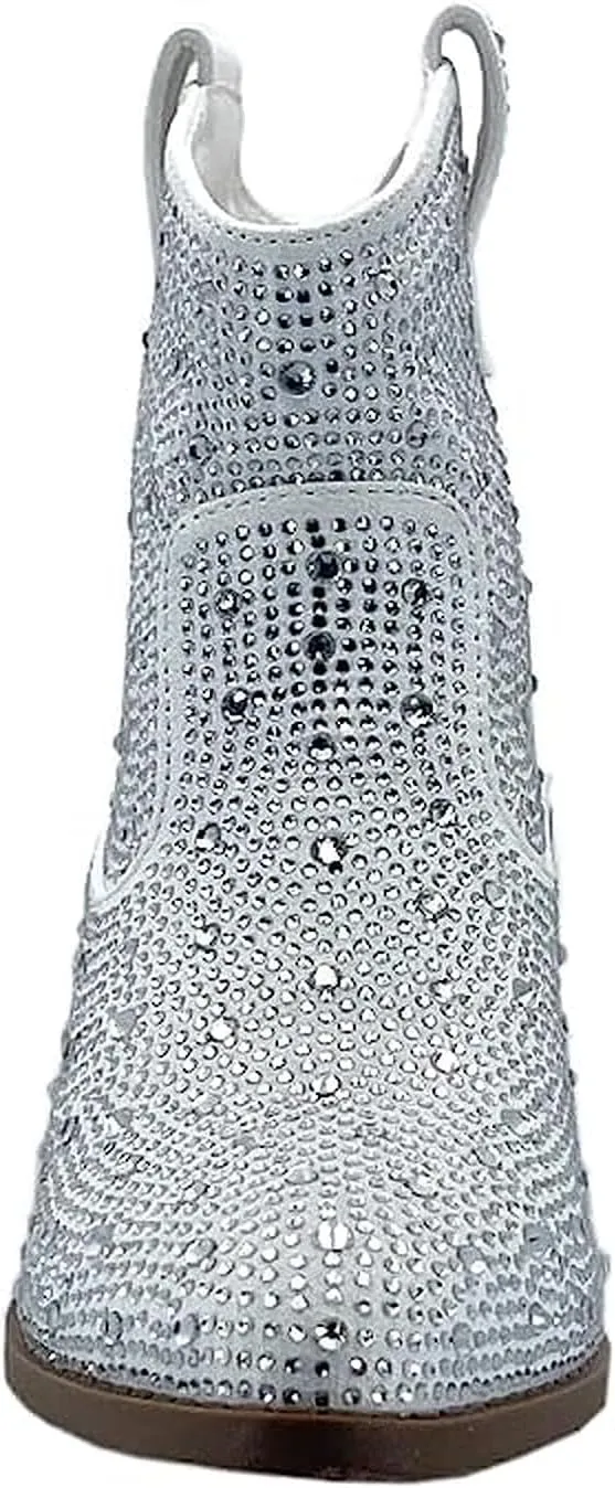 Forever Girls Rhinestone Cowboy Boots Kids Low Heel Dress Booties
