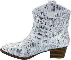 Forever Girls Rhinestone Cowboy Boots Kids Low Heel Dress Booties