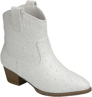 Forever Girls Rhinestone Cowboy Boots Kids Low Heel Dress Booties