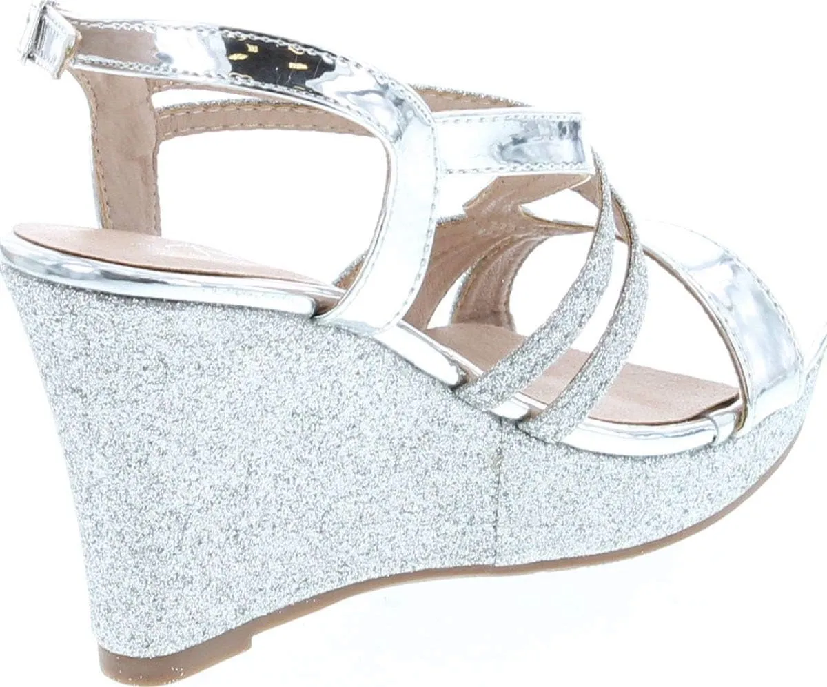 Forever Link Women's Glitter Strappy Wrapped Wedge Heel Platform Sandals