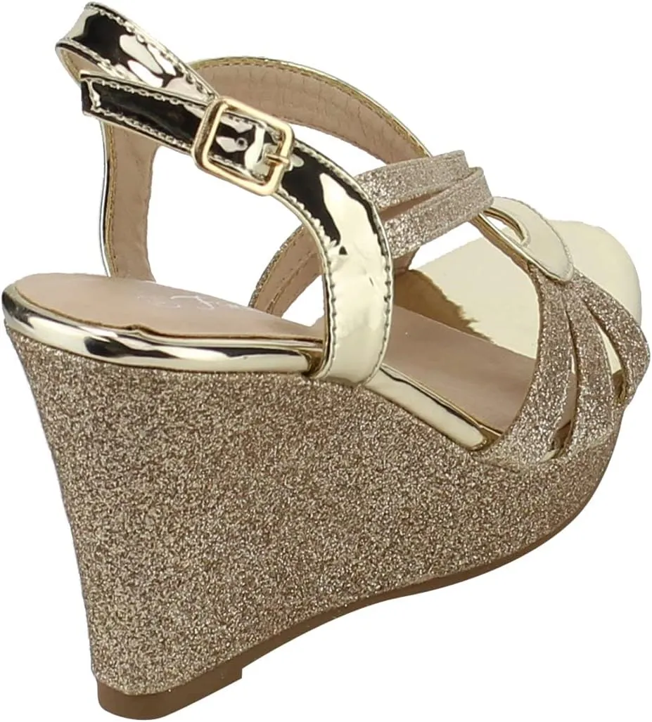 Forever Link Women's Glitter Strappy Wrapped Wedge Heel Platform Sandals