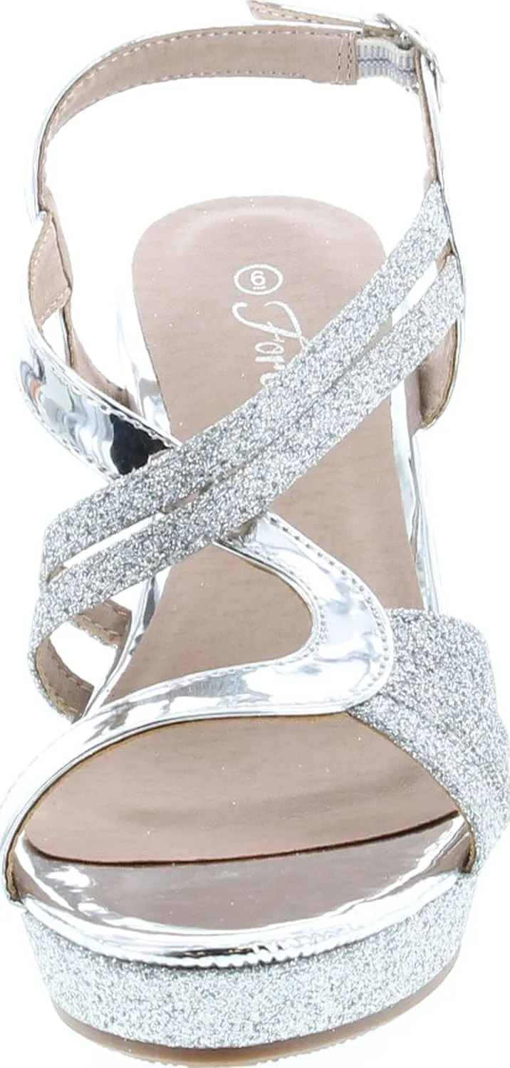Forever Link Women's Glitter Strappy Wrapped Wedge Heel Platform Sandals