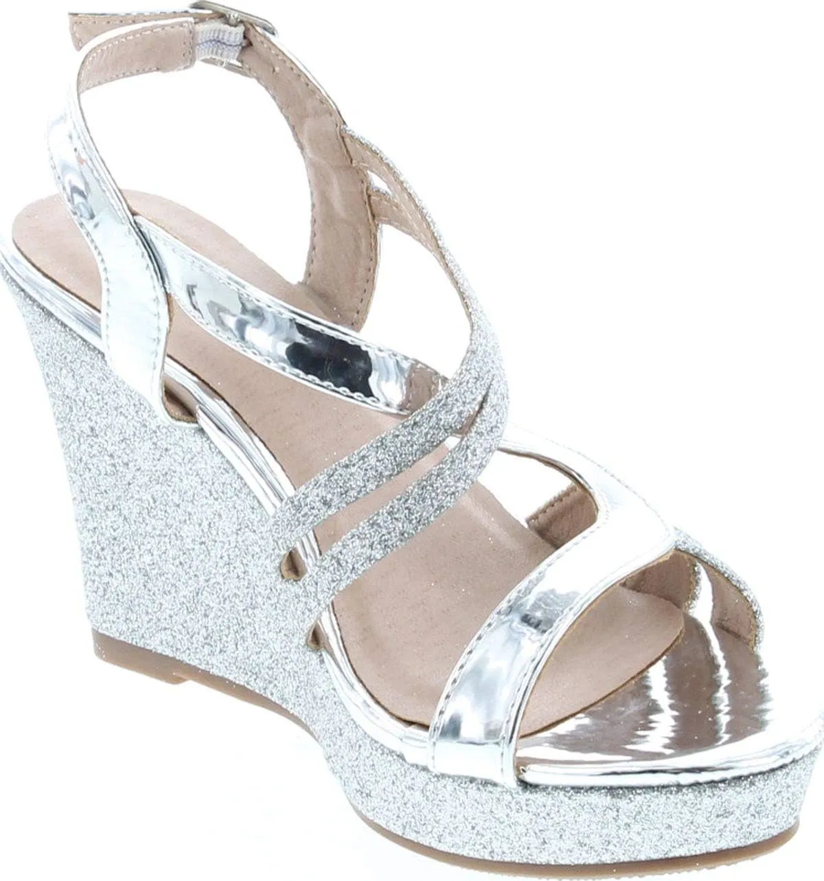 Forever Link Women's Glitter Strappy Wrapped Wedge Heel Platform Sandals