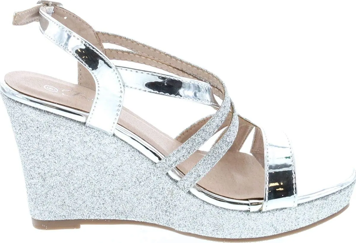 Forever Link Women's Glitter Strappy Wrapped Wedge Heel Platform Sandals