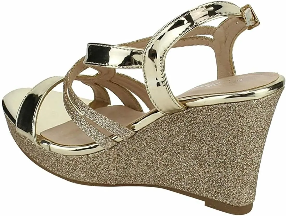 Forever Link Women's Glitter Strappy Wrapped Wedge Heel Platform Sandals