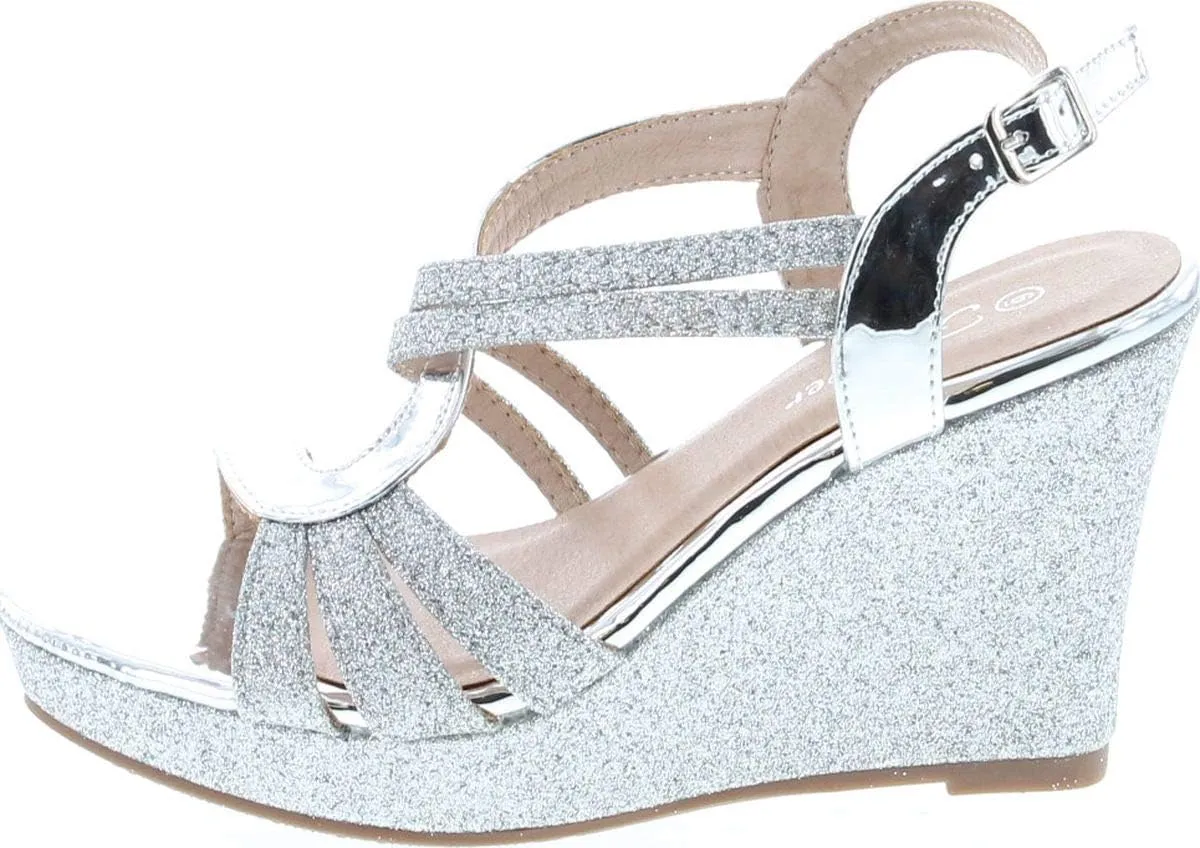 Forever Link Women's Glitter Strappy Wrapped Wedge Heel Platform Sandals