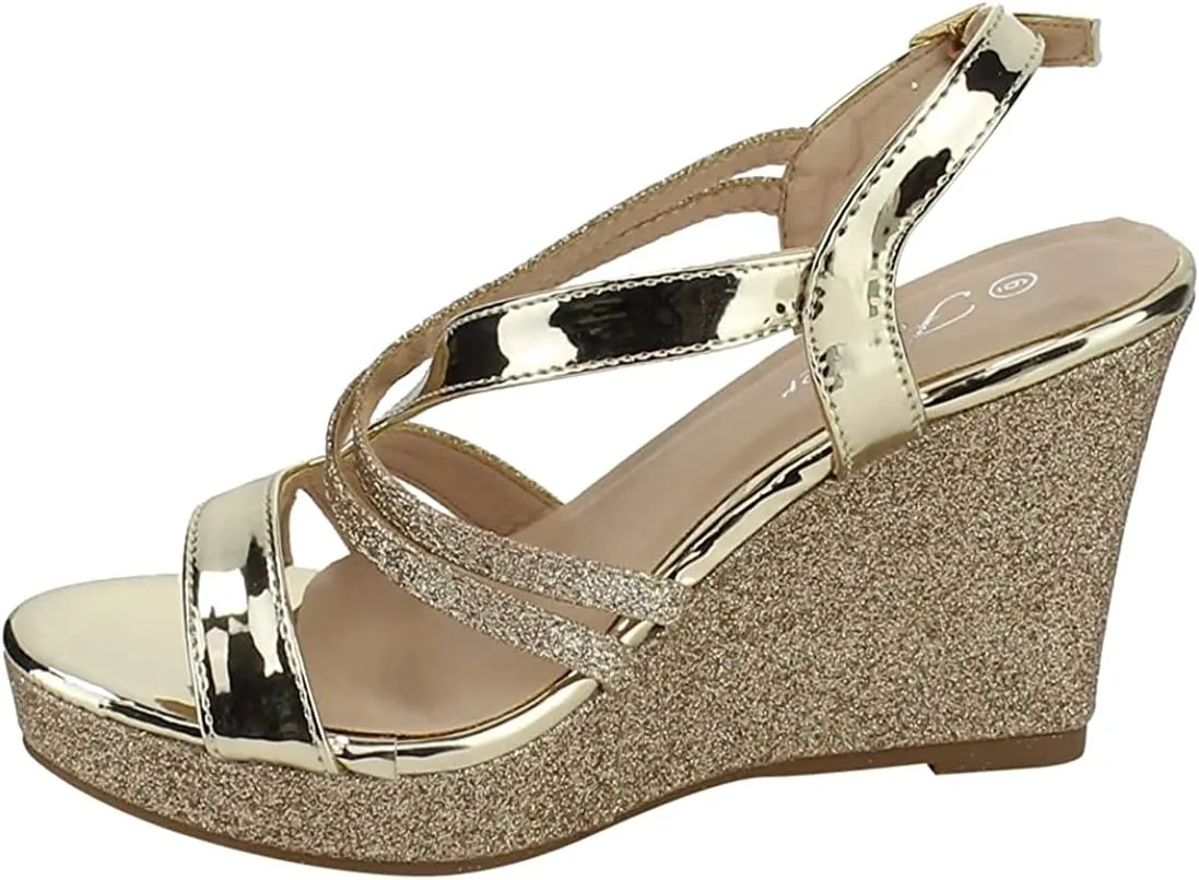 Forever Link Women's Glitter Strappy Wrapped Wedge Heel Platform Sandals