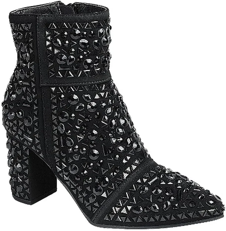 Forever Women Rhinestone Glitter Block Chunky Heel Ankle Booties