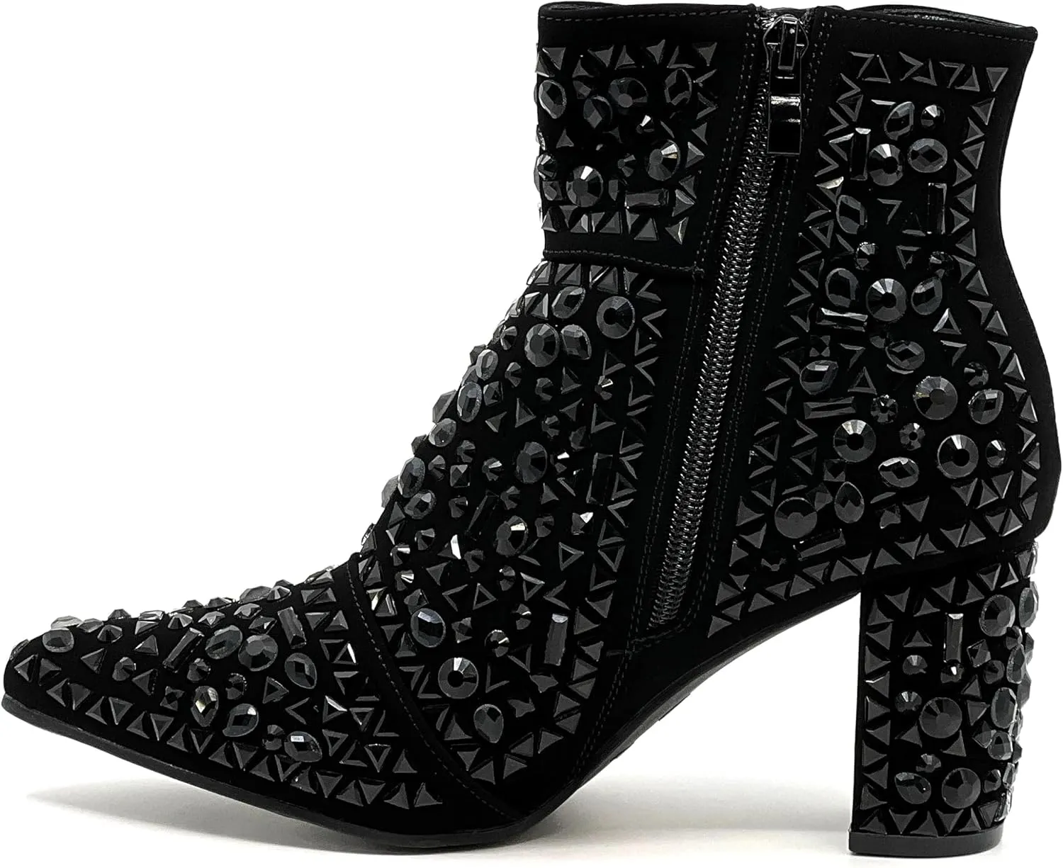 Forever Women Rhinestone Glitter Block Chunky Heel Ankle Booties