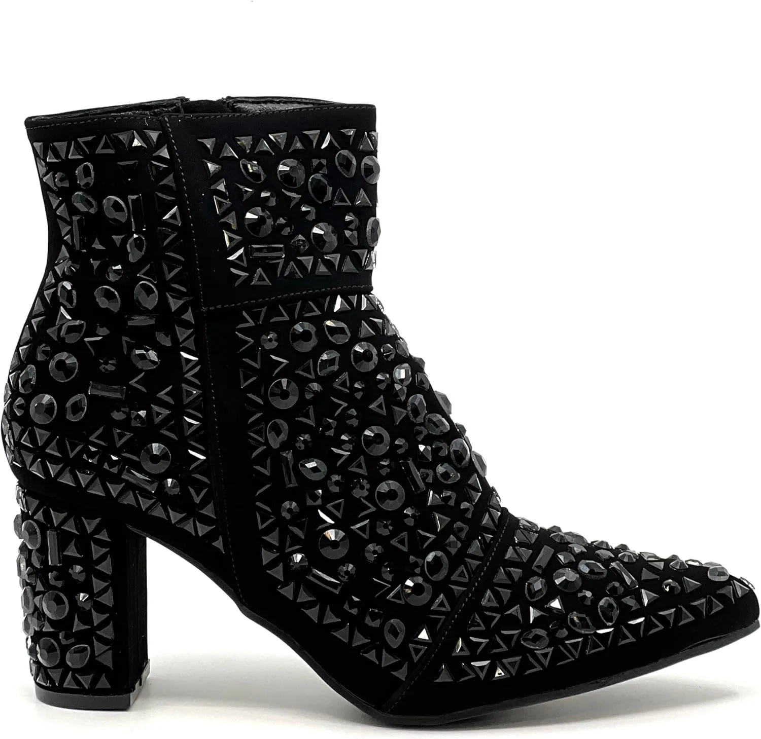 Forever Women Rhinestone Glitter Block Chunky Heel Ankle Booties
