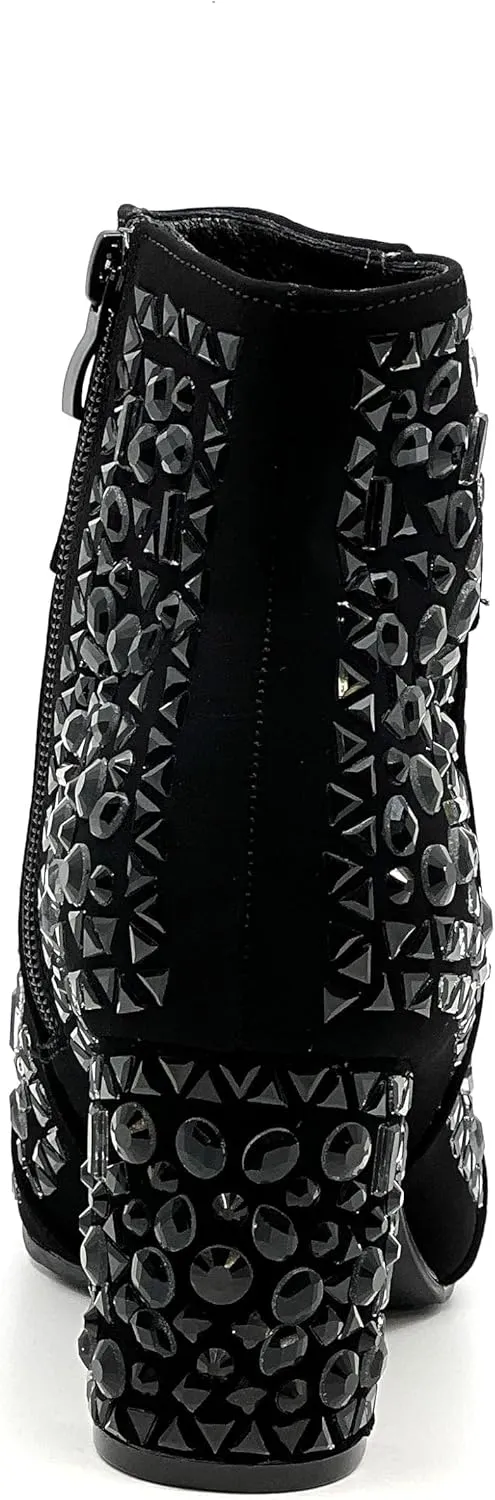 Forever Women Rhinestone Glitter Block Chunky Heel Ankle Booties