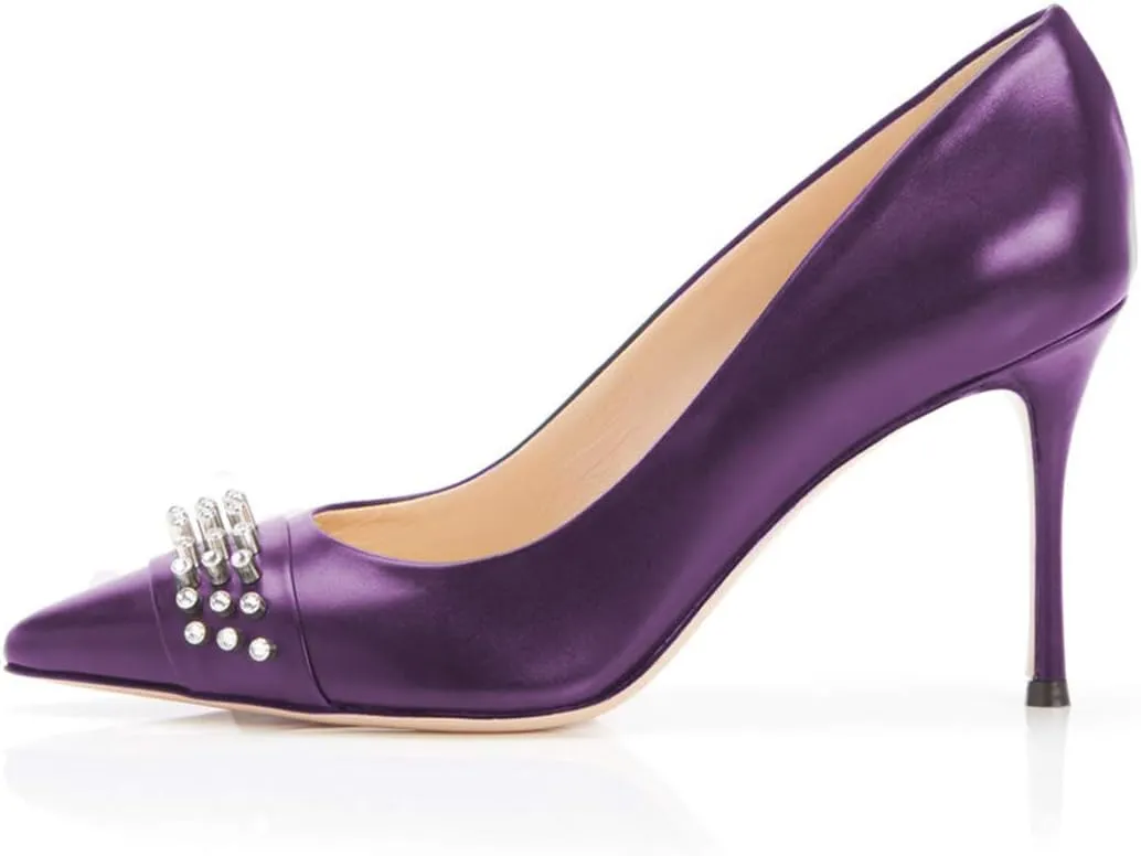 FOWT Women Fashion Rivet Studs Pointed Closed Toe Pumps Stiletto Mid High Heels Classic Chic Elegant Party Dress Shoes 4-15 M US
