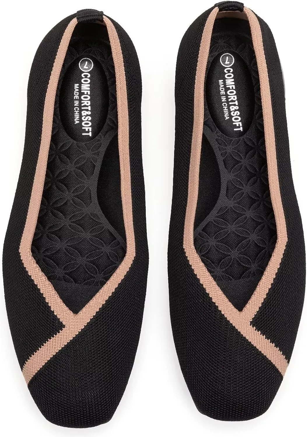 Frank Mully Womens Square Toe Flat Shoes Comfortable Knitted Flats Work Flats for Woman