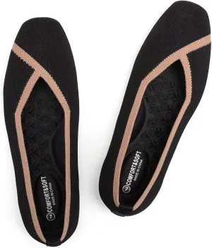 Frank Mully Womens Square Toe Flat Shoes Comfortable Knitted Flats Work Flats for Woman