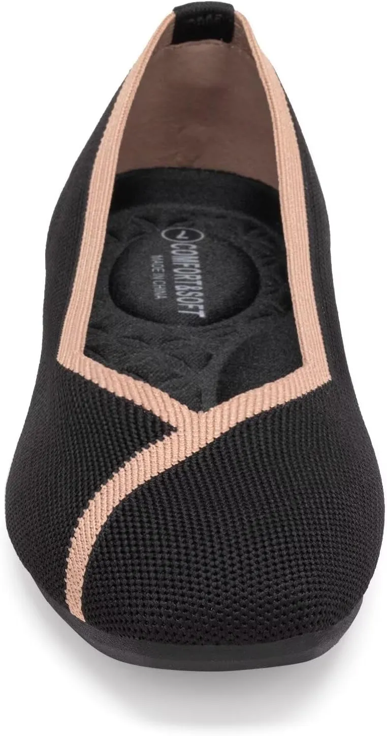 Frank Mully Womens Square Toe Flat Shoes Comfortable Knitted Flats Work Flats for Woman