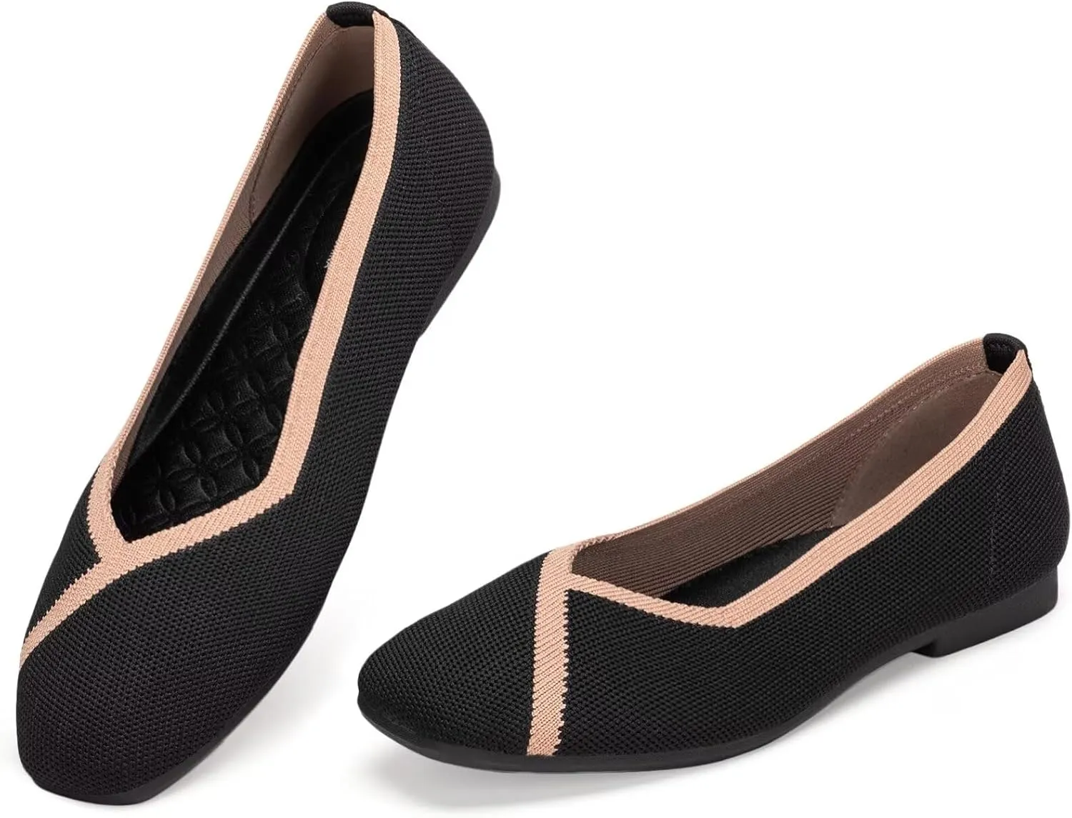 Frank Mully Womens Square Toe Flat Shoes Comfortable Knitted Flats Work Flats for Woman
