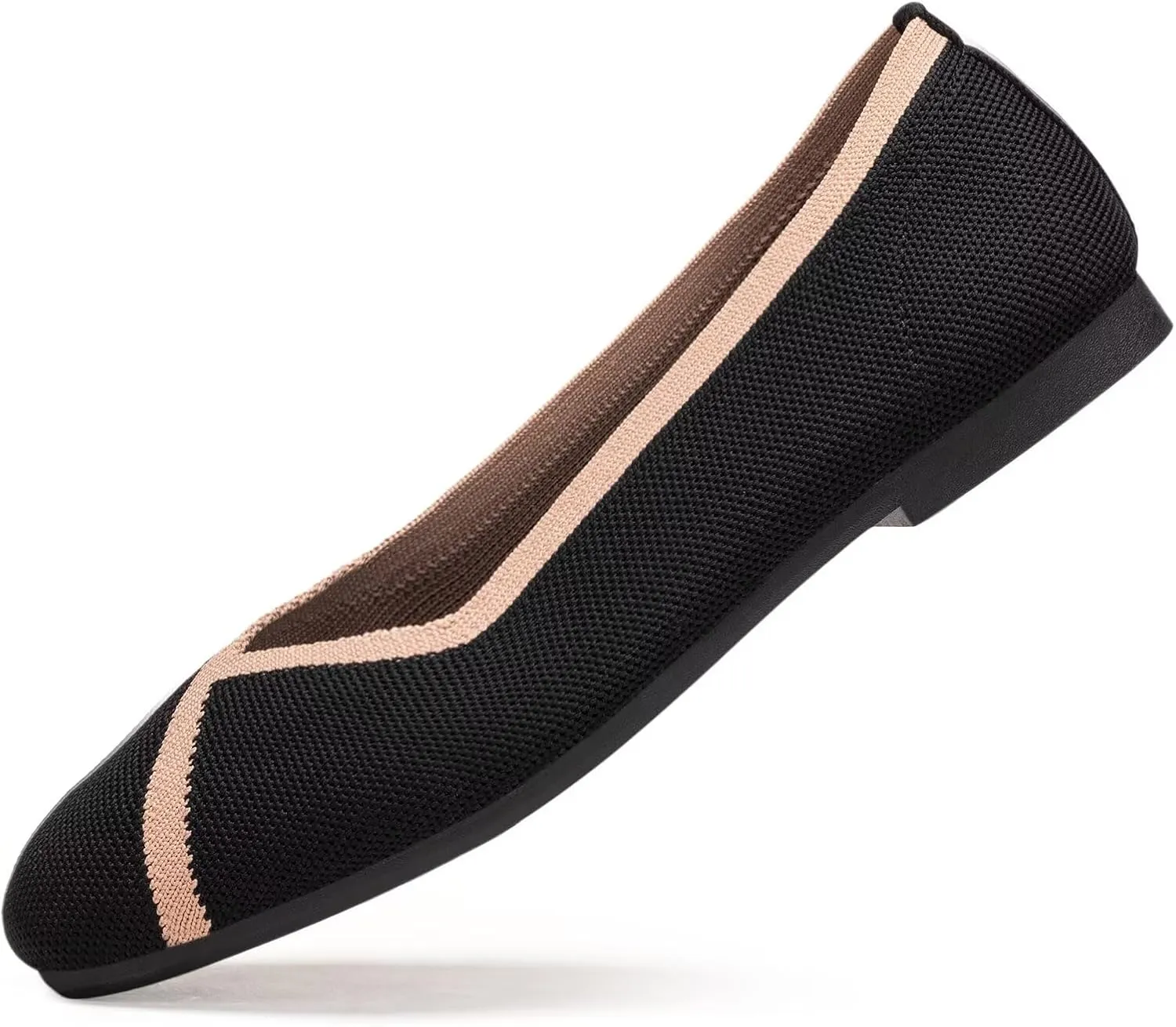 Frank Mully Womens Square Toe Flat Shoes Comfortable Knitted Flats Work Flats for Woman