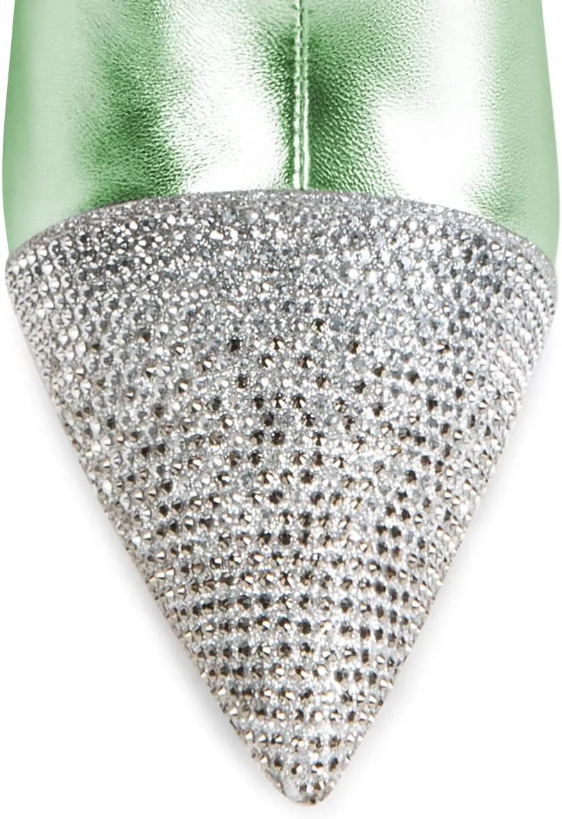 FSJ Women Bling Rhinestone Pointed Toe High Heels Ankle Boots Stiletto Studded with Crystal Sparkly Booties Side Zipper Elegant Winter Evening Dress Shoes Size 4-15 US
