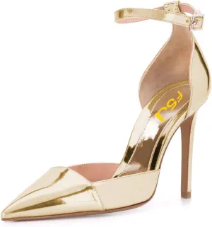 FSJ Women Elegant D'Orsay Pumps Closed Pointed Toe High Heels Stilettos Buckle Ankle Strap Bridal Party Dress Shoes Size 4-15 US