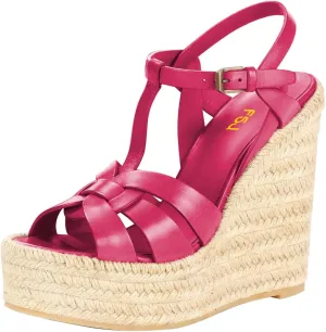 FSJ Women Elegant Open Toe Espadrille Platform Ankle Strap Wedge Sandals Woven Cutout Casual Summer Dress Comfort Shoes Size 4-16 US