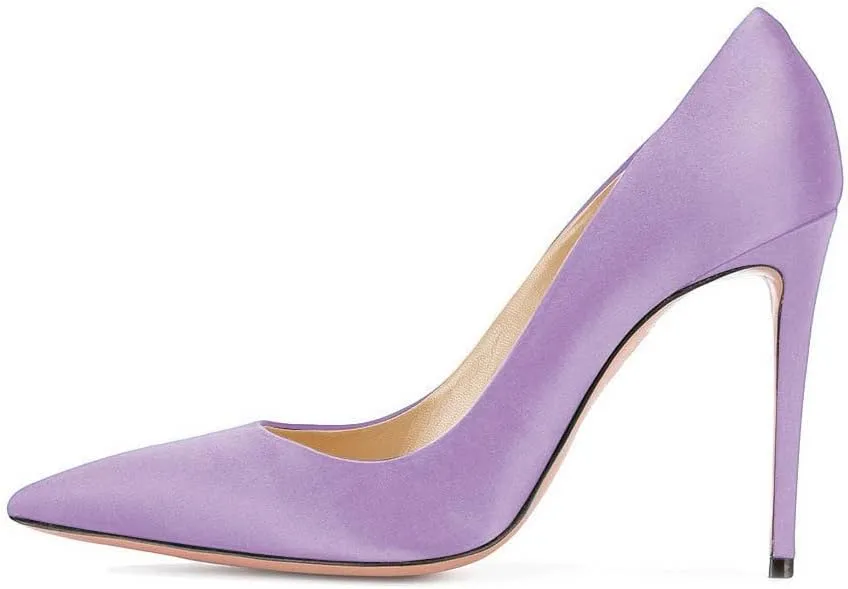 FSJ Women Elegant Satin High Heels Pumps Pointed Toe Stilettos Slip On Formal Shoes Size 4-15 US