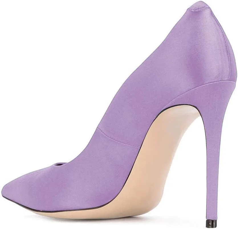 FSJ Women Elegant Satin High Heels Pumps Pointed Toe Stilettos Slip On Formal Shoes Size 4-15 US