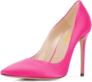 FSJ Women Elegant Satin High Heels Pumps Pointed Toe Stilettos Slip On Formal Shoes Size 4-15 US