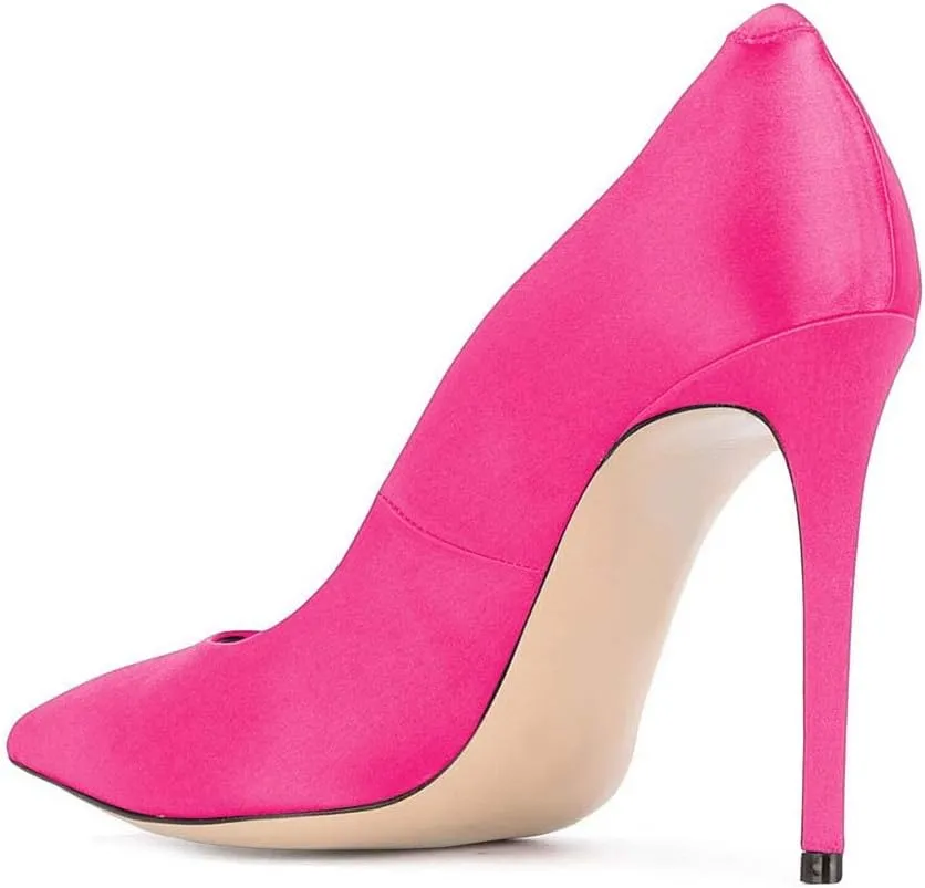 FSJ Women Elegant Satin High Heels Pumps Pointed Toe Stilettos Slip On Formal Shoes Size 4-15 US