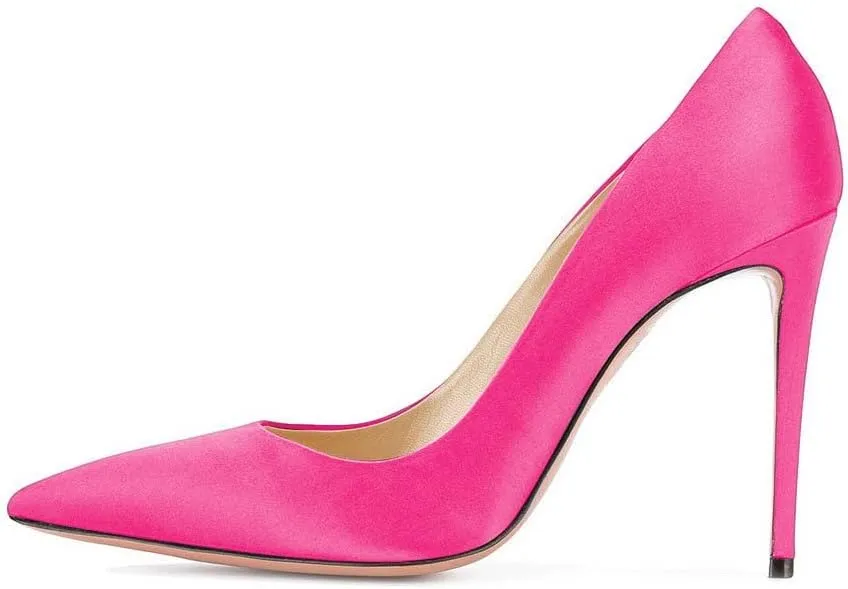 FSJ Women Elegant Satin High Heels Pumps Pointed Toe Stilettos Slip On Formal Shoes Size 4-15 US