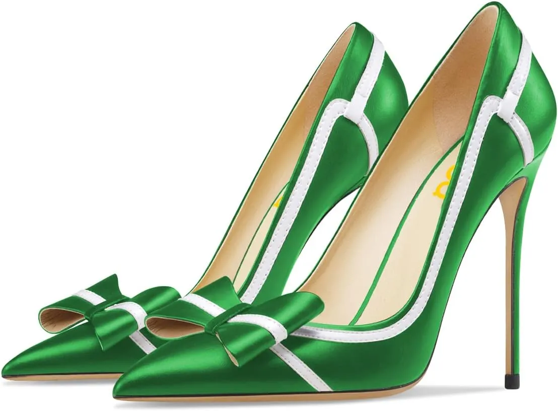 FSJ Women High Heel Pumps Stripes Bowtie Pointed Toe Elegant Stiletto Slip On Evening Party Dress Shoes Size 4-15 US