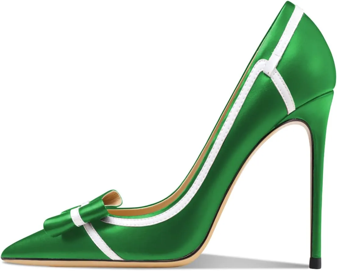 FSJ Women High Heel Pumps Stripes Bowtie Pointed Toe Elegant Stiletto Slip On Evening Party Dress Shoes Size 4-15 US