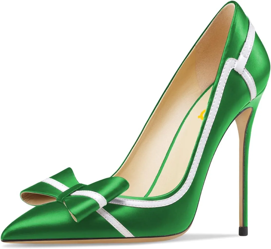 FSJ Women High Heel Pumps Stripes Bowtie Pointed Toe Elegant Stiletto Slip On Evening Party Dress Shoes Size 4-15 US