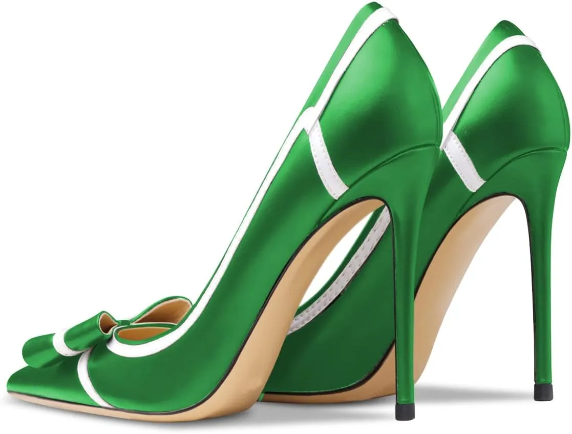 FSJ Women High Heel Pumps Stripes Bowtie Pointed Toe Elegant Stiletto Slip On Evening Party Dress Shoes Size 4-15 US