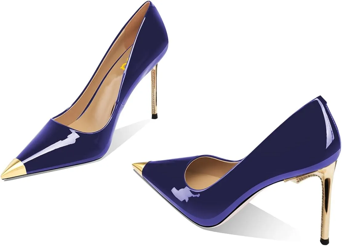 FSJ Women Metal Cap Pointed Toe High Heel Pumps Sexy Gold Stiletto Elegant Slip On Office Lady Wedding Party Dress Shoes Size 4-15 US