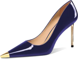 FSJ Women Metal Cap Pointed Toe High Heel Pumps Sexy Gold Stiletto Elegant Slip On Office Lady Wedding Party Dress Shoes Size 4-15 US