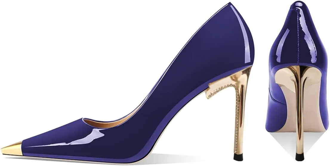 FSJ Women Metal Cap Pointed Toe High Heel Pumps Sexy Gold Stiletto Elegant Slip On Office Lady Wedding Party Dress Shoes Size 4-15 US