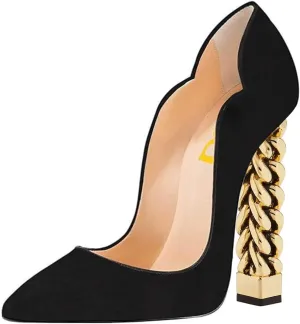 FSJ Women Sexy Gold Chunky Heel Pointed Toe Block High Heel Pumps Slip On Elegant Wedding Party Shoes Size 4-15 US