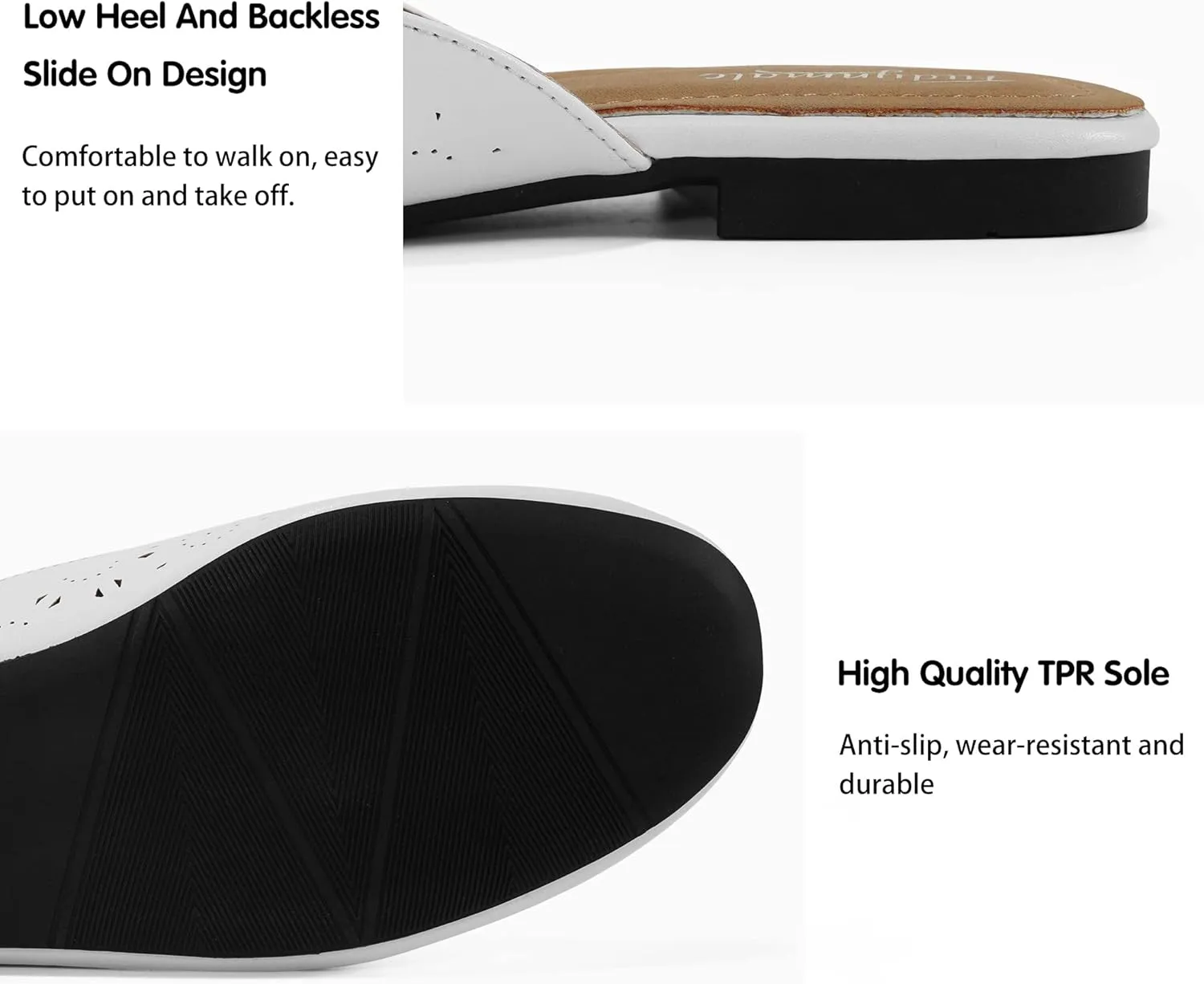 FUDYNMALC Mules for Women Flats Comfortable Round Toe Womens Mules Shoes Breathable Slip On Backless Slide Loafers for Women