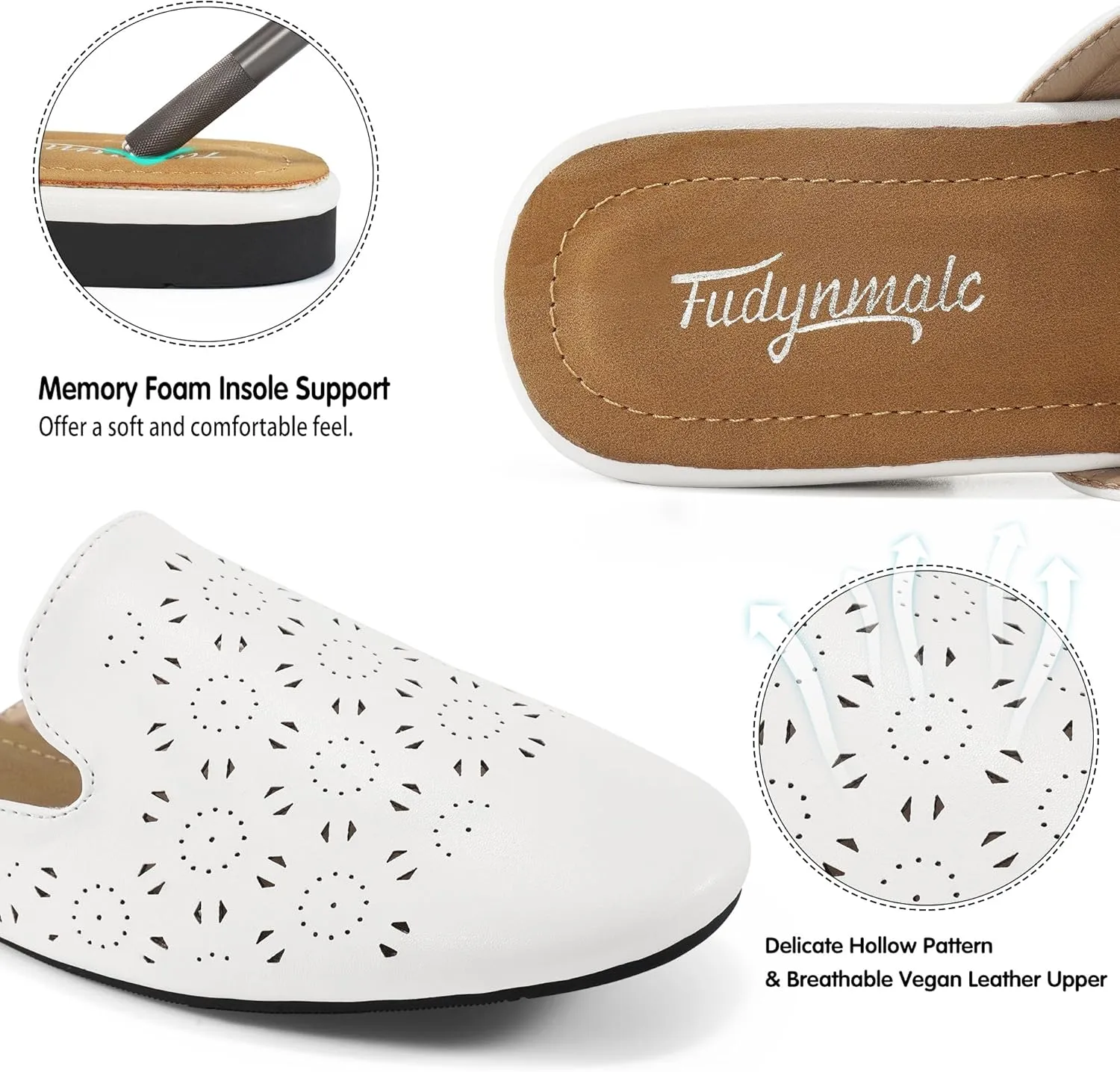 FUDYNMALC Mules for Women Flats Comfortable Round Toe Womens Mules Shoes Breathable Slip On Backless Slide Loafers for Women