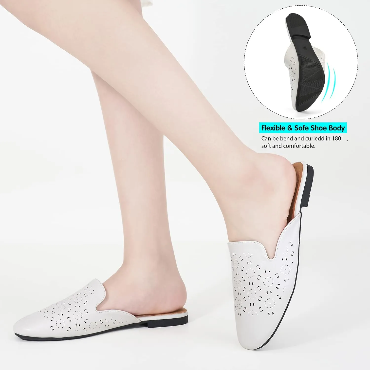 FUDYNMALC Mules for Women Flats Comfortable Round Toe Womens Mules Shoes Breathable Slip On Backless Slide Loafers for Women