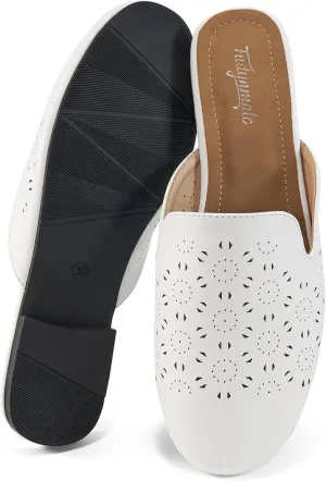 FUDYNMALC Mules for Women Flats Comfortable Round Toe Womens Mules Shoes Breathable Slip On Backless Slide Loafers for Women