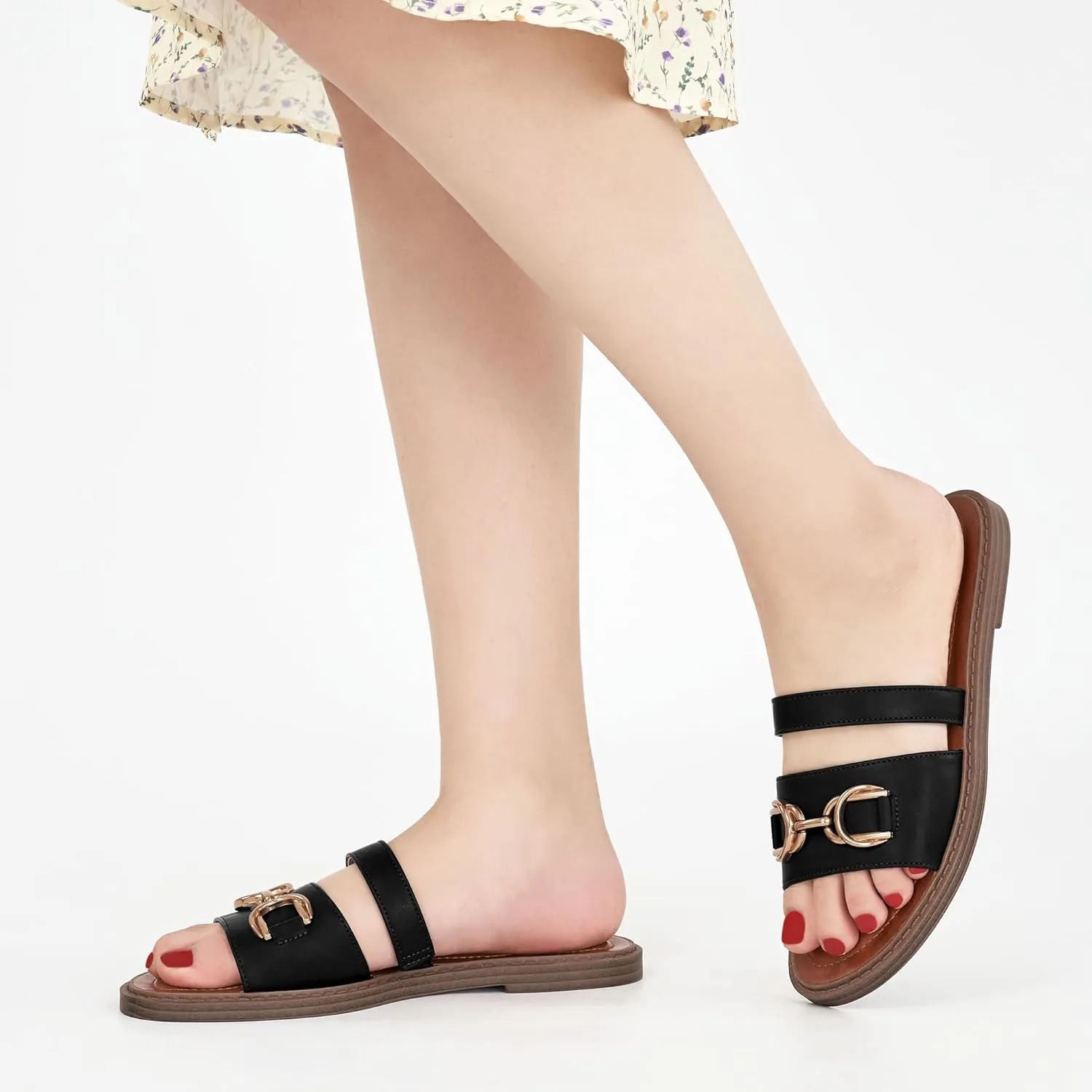 FUDYNMALC Womens Slides Sandals Dressy: Comfortable Summer Beach Flat Shoes Ladies Fashion Walking Footwear