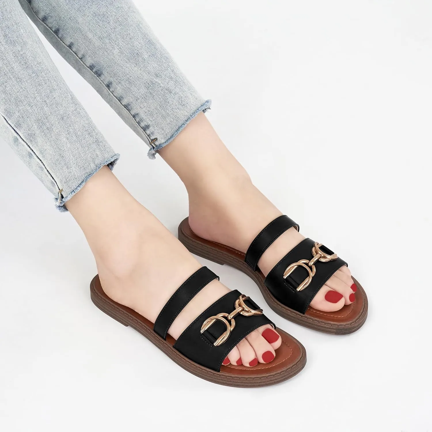 FUDYNMALC Womens Slides Sandals Dressy: Comfortable Summer Beach Flat Shoes Ladies Fashion Walking Footwear