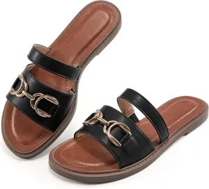 FUDYNMALC Womens Slides Sandals Dressy: Comfortable Summer Beach Flat Shoes Ladies Fashion Walking Footwear