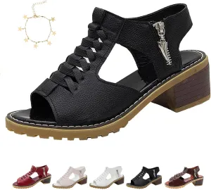 Funfany Womens Orthotic Sandals, Refreshing and Comfortable, Summer Side Zipper Thick Sole Wedge Shoes