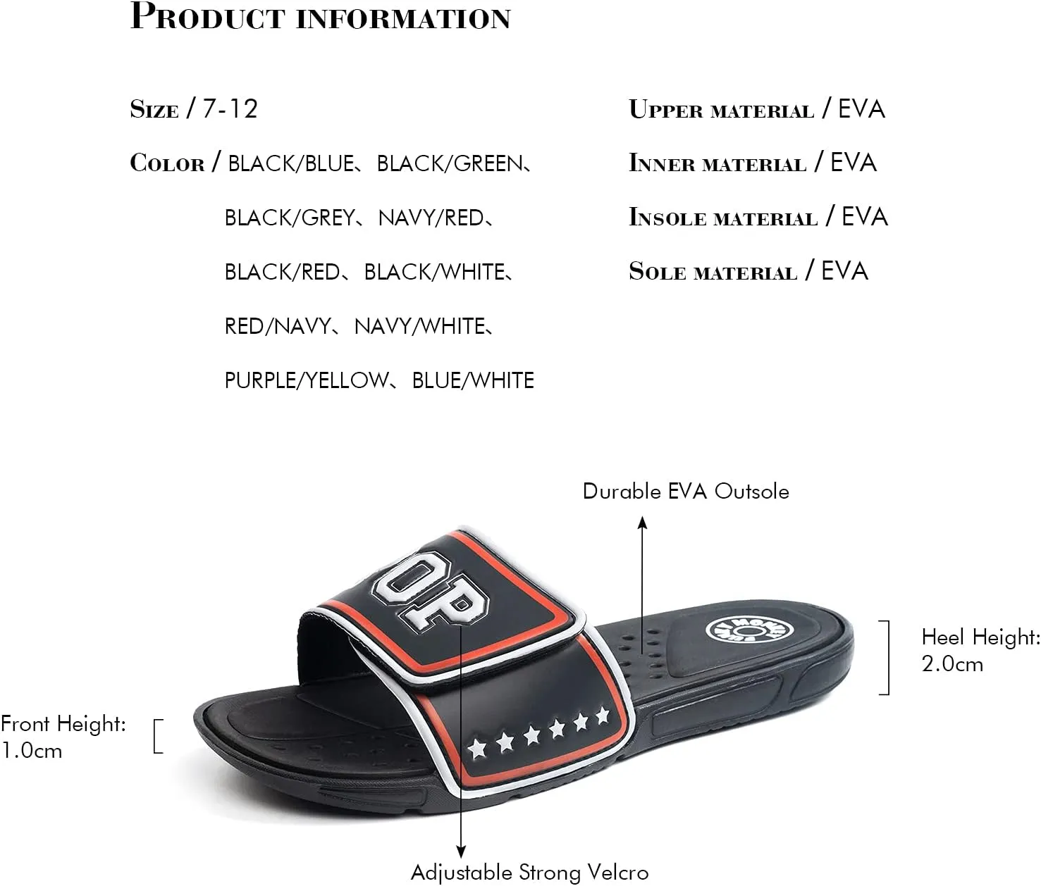 FUNKYMONKEY Men's Slide Sandals with Adjustable Upper and Comfort Quick-Dry Footbed Beach Shower Slippers