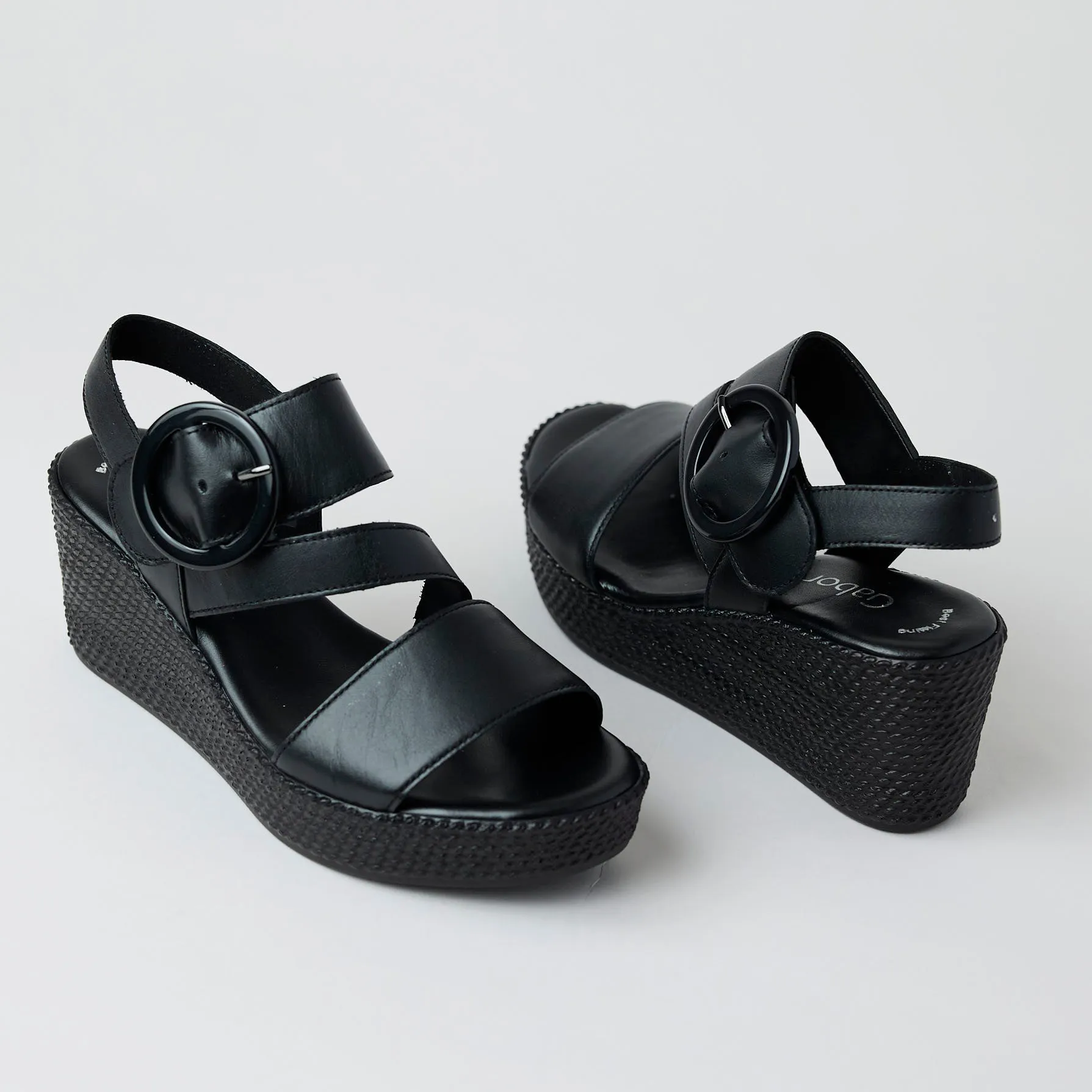 Gabor Black Leather Platform Sandals