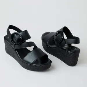Gabor Black Leather Platform Sandals