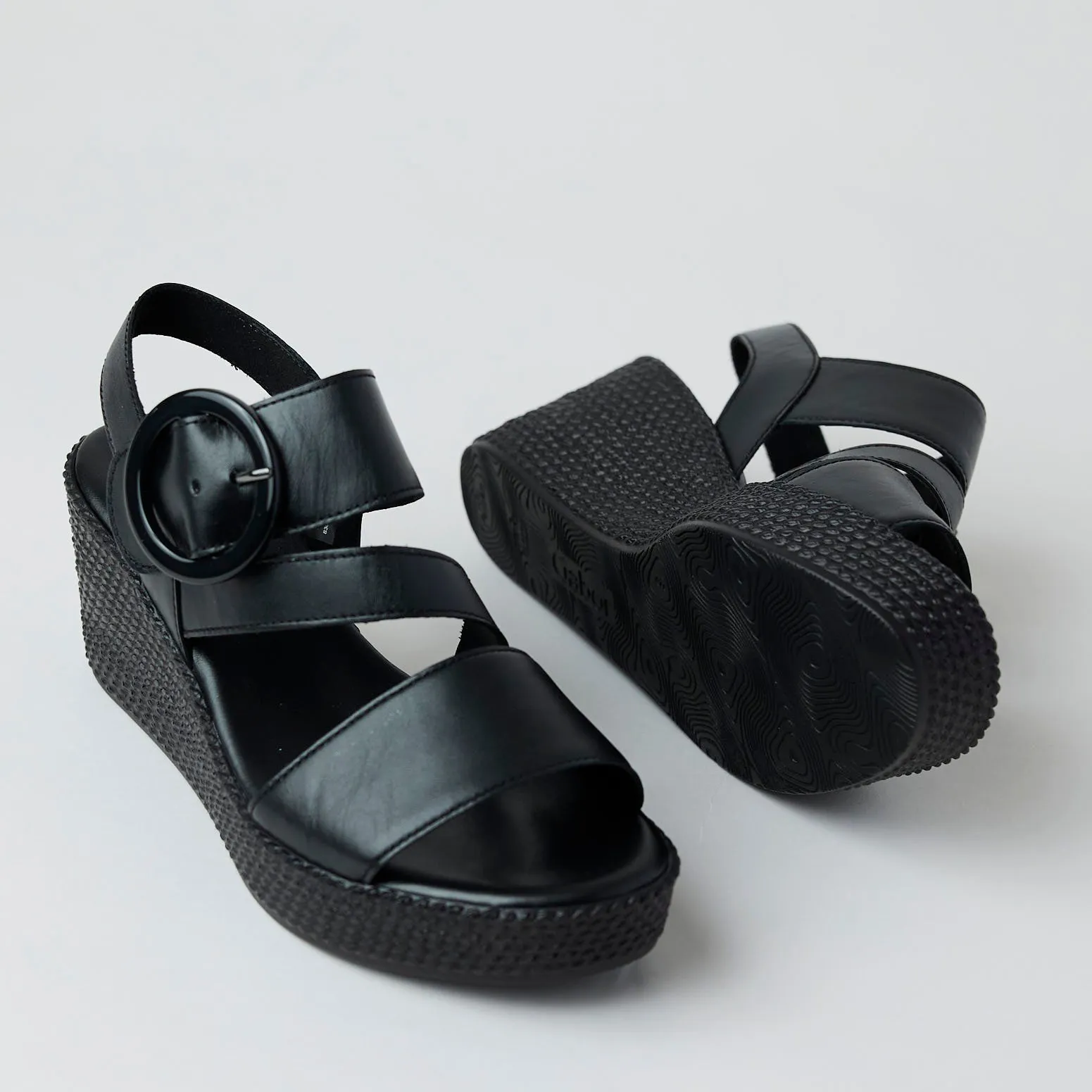 Gabor Black Leather Platform Sandals