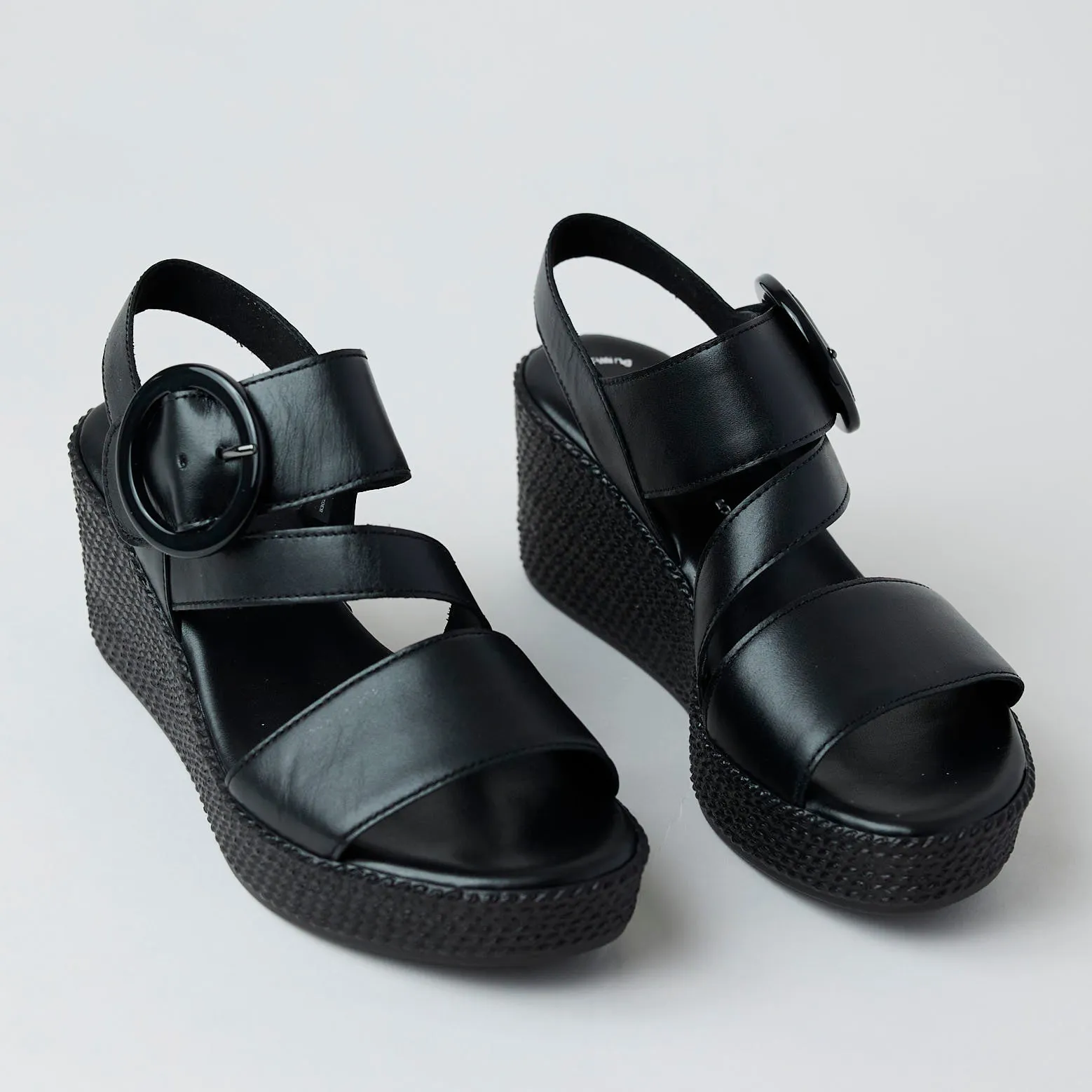 Gabor Black Leather Platform Sandals